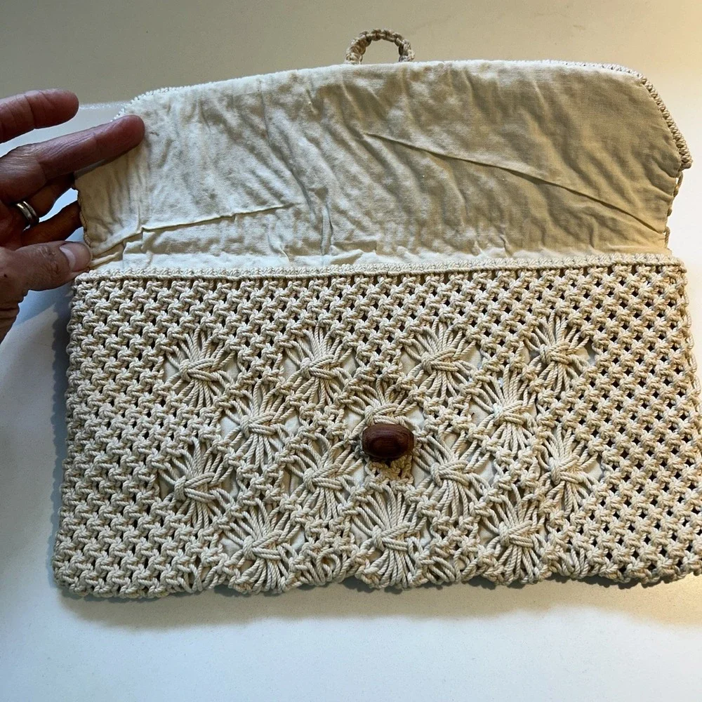 Raffia Straw Clutch Summer Evening Whimsy Cottage Coastal Wood Button Purse Bag